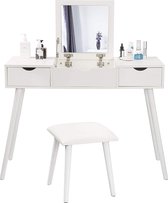 naqsh store Make-uptafel met spiegel en kruk, kaptafel met opklapbare spiegel, bureau met 2 laden, 100 x 40 x 75 cm (l x b x h), make-uptafel computertafel met...