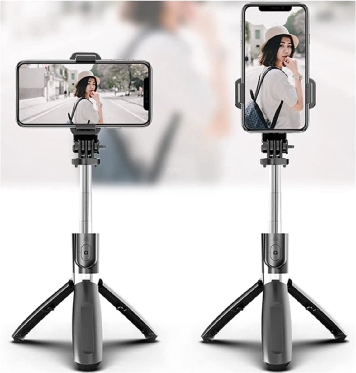 ALLY L02 4IN1 Selfie Stick Statief Met Bluetooth Afstandsbediening SelfieStick ZWART