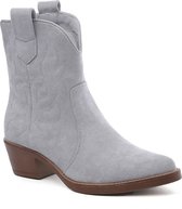 WELOVESHOES® Dames Cowboylaarzen met Hak Kort - Suedine - Grijs - Maat 37