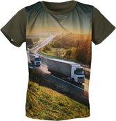 Jongens shirt korte mouwen donkergroen met vrachtwagen | Maat 104/ 4Y
