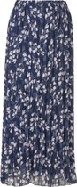 Dames plisse rok elastische tailleband - kleine bloemenprint - lang  - marine | Maat L-XL
