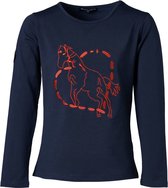 Meisjes shirt  lange mouwen marine geborduurde paarden | Maat 8Y/128