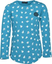 Meisjes shirt lange mouwen turquoise met witte bloemen | Maat 104/ 4Y