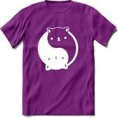 Ying Yang Kat - Katten T-Shirt Kleding Cadeau | Dames - Heren - Unisex | Dieren shirt | Grappig Verjaardag kado | Tshirt Met Print | - Paars - XL