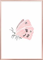 Poster Met Metaal Rose Lijst - Retro Vlinder Poster
