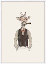 Poster Met Witte Lijst - Giraffe Retro Poster