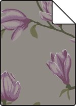 Proefstaal Origin Wallcoverings behang magnolia taupe en aubergine paars - 347052 - 26,5 x 21 cm