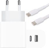 20W Power Oplader USB C Adapter en USB A 2 in 1 Lader met USB-C Kabel - Fast Charger Oplaadstekker - Snellader iPhone/iPad/Samsung Etc - Universeel Wit - 1 Stuk