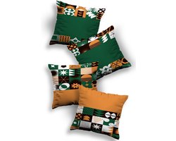 Sierkussens set 4 stuks - INCLUSIEF BINNENKUSSENS 45x45 cm - groen - zwart - wit - dubbelzijdig bedrukt - kussensloop - kussens woonkamer - kussenhoes