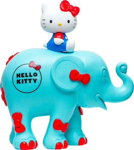 Elephant Parade - Hello Kitty Sitting Bow Blue - Handgemaakt Olifanten Beeldje - 30cm