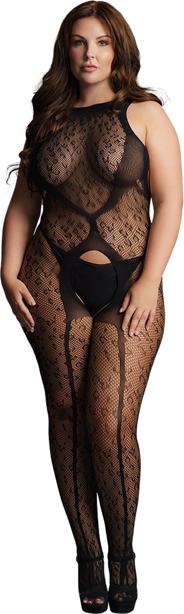 Crotchless Leopard Bodystocking - Black - OSX
