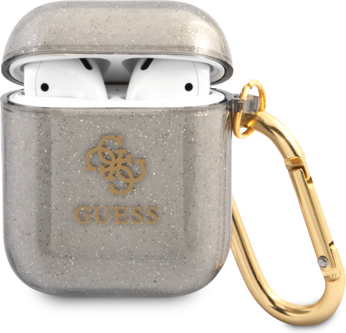 Guess 4G TPU Glitter Case voor Apple Airpods 1 & 2 - Zwart