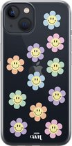 xoxo Wildhearts case voor iPhone 13 Mini - Smiley Flowers Pastel - xoxo Wildhearts Transparant Case