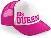 Roze fuchsia snapback cap/ truckers pet His Queen dames - feest petjes / caps