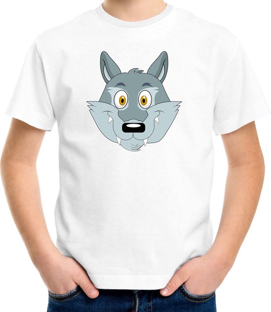 Cartoon wolf t-shirt wit voor jongens en meisjes - Kinderkleding / dieren t-shirts kinderen
