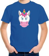 Cartoon eenhoorn t-shirt blauw voor jongens en meisjes - Kinderkleding / dieren t-shirts kinderen 146/152