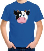 Cartoon koe t-shirt blauw voor jongens en meisjes - Kinderkleding / dieren t-shirts kinderen 134/140