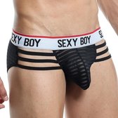 Sexyboy - Mesh Stripe Slip Zwart - Maat XL - Bikini Cut - Erotisch Heren Ondergoed - Sexy Mannen Slip