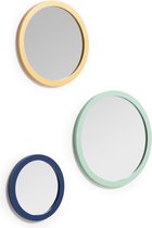 Kave Home - Malala set van 3 ronde spiegels blauw, mosterdgeel en turquoise MDF Ø 23cm/Ø 30cm/Ø 35cm