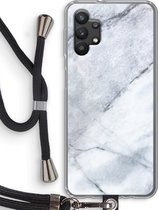 Case Company® - Samsung Galaxy A32 5G hoesje met Koord - Witte marmer - Telefoonhoesje met Zwart Koord - Bescherming aan alle Kanten en Over de Schermrand