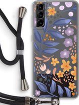 Case Company® - Samsung Galaxy S21 Plus hoesje met Koord - Flowers with blue leaves - Telefoonhoesje met Zwart Koord - Bescherming aan alle Kanten en Over de Schermrand