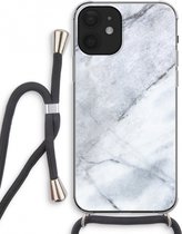 Case Company® - iPhone 12 mini hoesje met Koord - Witte marmer - Telefoonhoesje met Zwart Koord - Extra Bescherming aan alle Kanten en Over de Schermrand