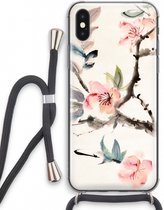 Case Company® - iPhone XS hoesje met Koord - Japanse bloemen - Telefoonhoesje met Zwart Koord - Extra Bescherming aan alle Kanten en Over de Schermrand