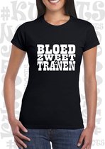 BLOED, ZWEET & TRANEN damesshirt - Zwart met wit - Maat XXL - Korte mouwen - Ronde hals - Normale Pasvorm - Andre Hazes - Holland zingt Hazes - Original Kwoots - Meezingen met klas