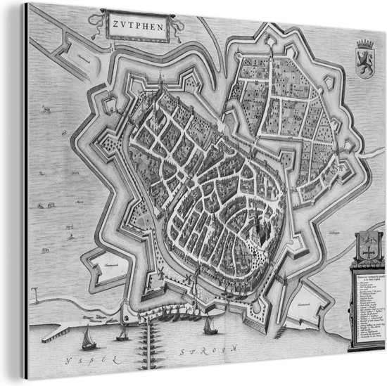 Wanddecoratie Metaal - Aluminium Schilderij - Stadskaart - Zutphen - Antiek - Plattegrond