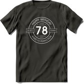 78th Happy Birthday T-shirt | Vintage 1944 Aged to Perfection | 78 jaar verjaardag cadeau | Grappig feest shirt Heren – Dames – Unisex kleding | - Donker Grijs - S