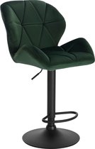 Kamyra® Industriële Velvet Barkruk - Barstoelen met Rugleuning - Verstelbare Zithoogte 60 - 82 cm – Donker Groen 50 x 40 cm