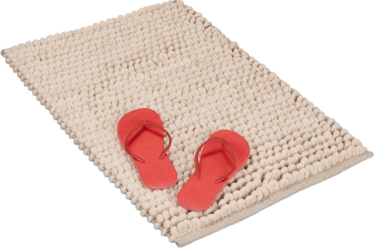 Relaxdays badmat chenille - douchemat - badkamermat - voetmat - wasbaar - 50 x 80 cm - beige