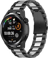 Stalen Smartwatch bandje - Geschikt voor Strap-it Huawei Watch GT Runner stalen band - zwart/zilver - GT Runner - 22mm - Strap-it Horlogeband / Polsband / Armband