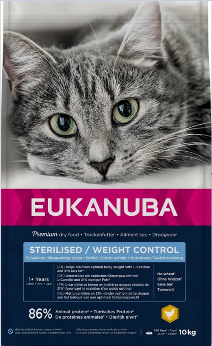 Eukanuba Kat Adult Overweight - Sterilised Kip - Lever 10 kg