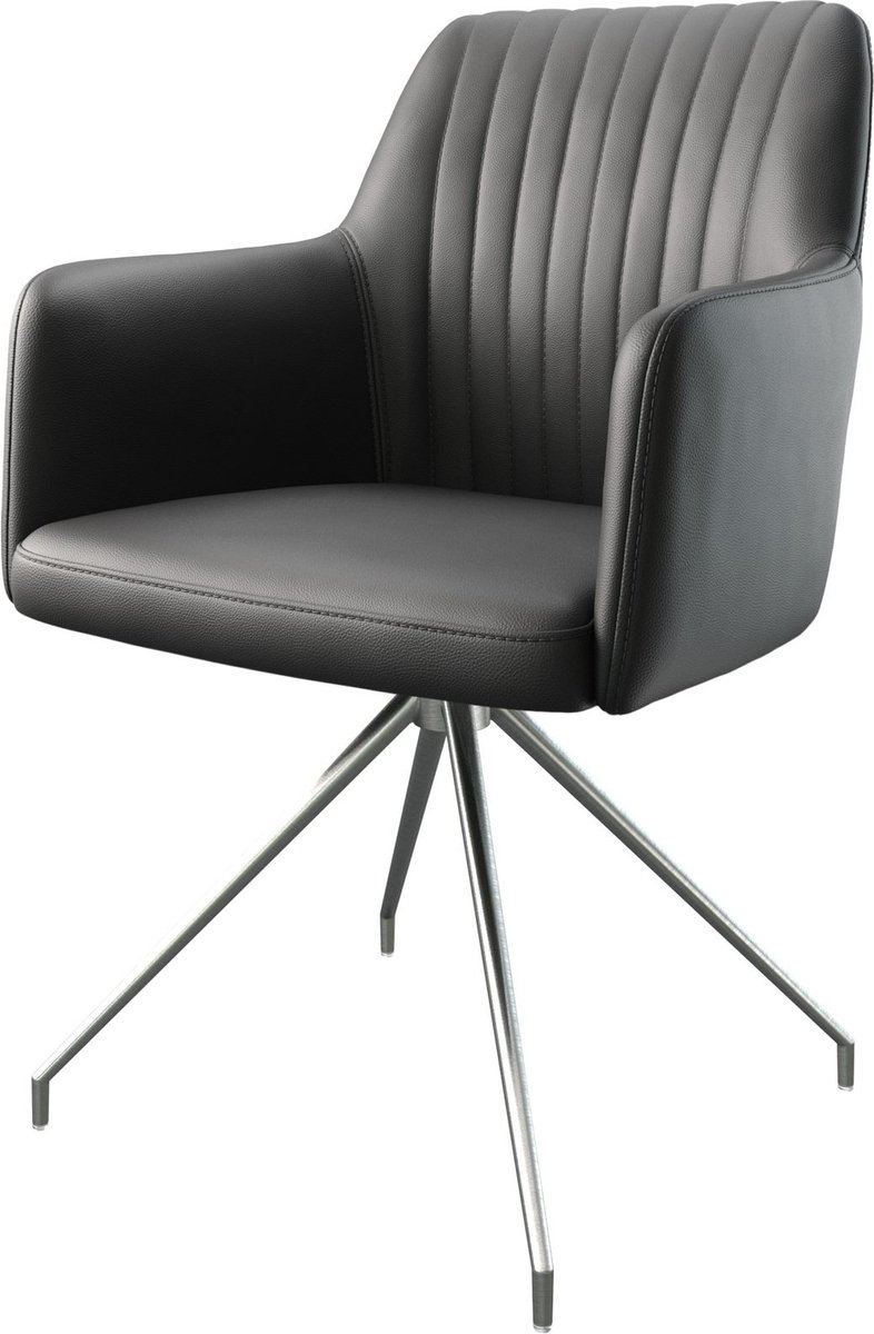 DELIFE Gestoffeerde-stoel Greg-Flex kruisframe conisch roestvrij staal echt leer zwart pocketveer kern