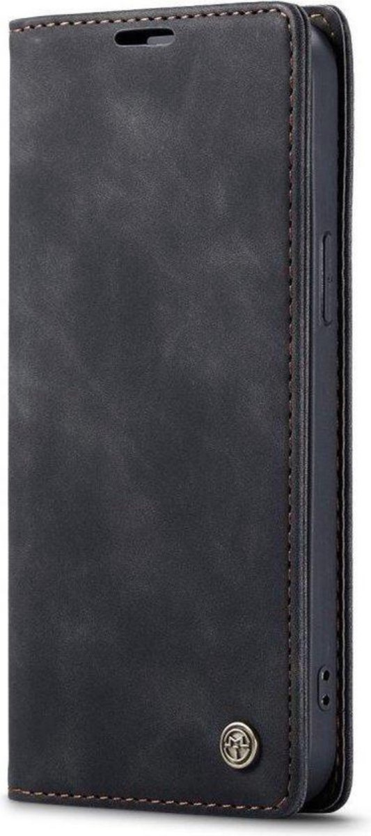 CaseMe Bookcase Pasjeshouder Hoesje iPhone 12 Zwart - Telefoonhoesje - Smartphonehoesje - Zonder Screen Protector