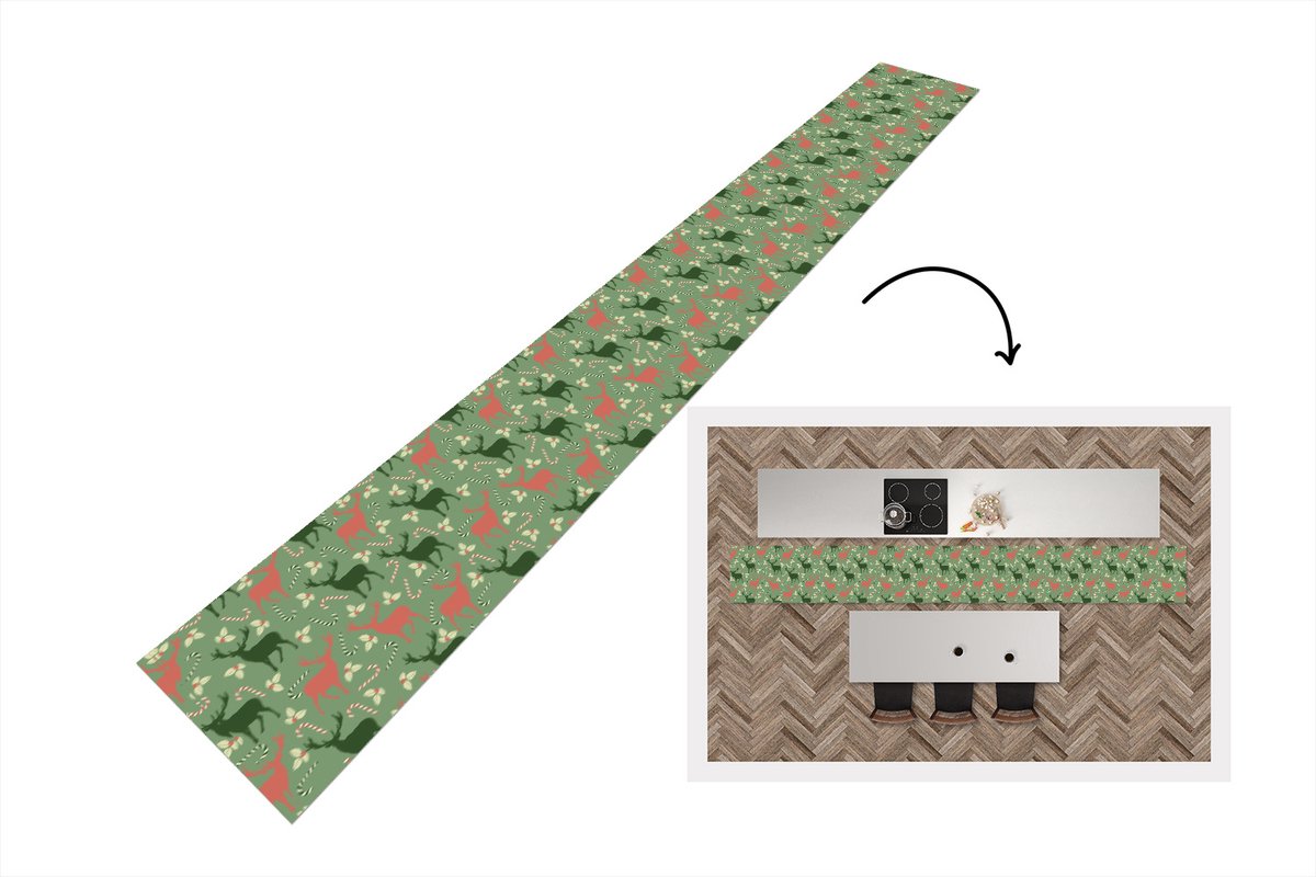 KitchenYeah Keukenloper - Keukenmat - Patronen - Christmas - Rendier - 480x60 cm - Keuken vloerkleed Multicolor