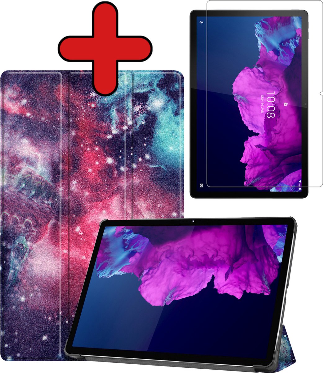 Hoesje - Geschikt voor Lenovo Tab P11 - Met Screenprotector - Hardcover Book Case - Trifold Bookcase Hoes - Hard Cover - Tablethoes - Galaxy