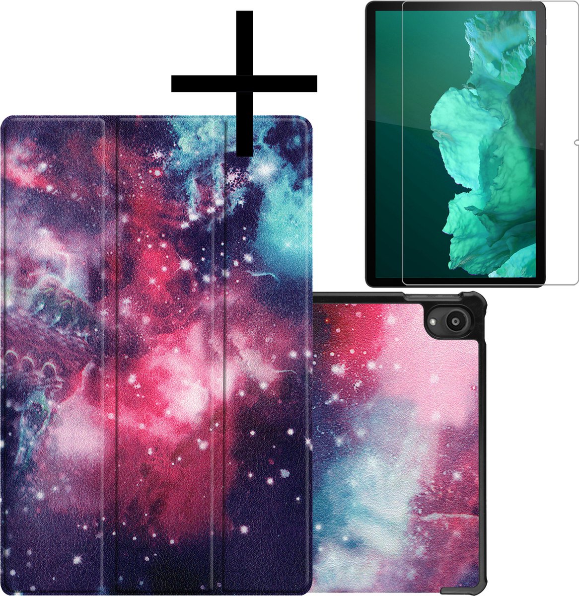Hoes - Geschikt voor Lenovo Tab P11 - Met Screenprotector - Trifold Bookcase - Hard Cover - Hardcover Book Case - Tablet Hoesje - Galaxy
