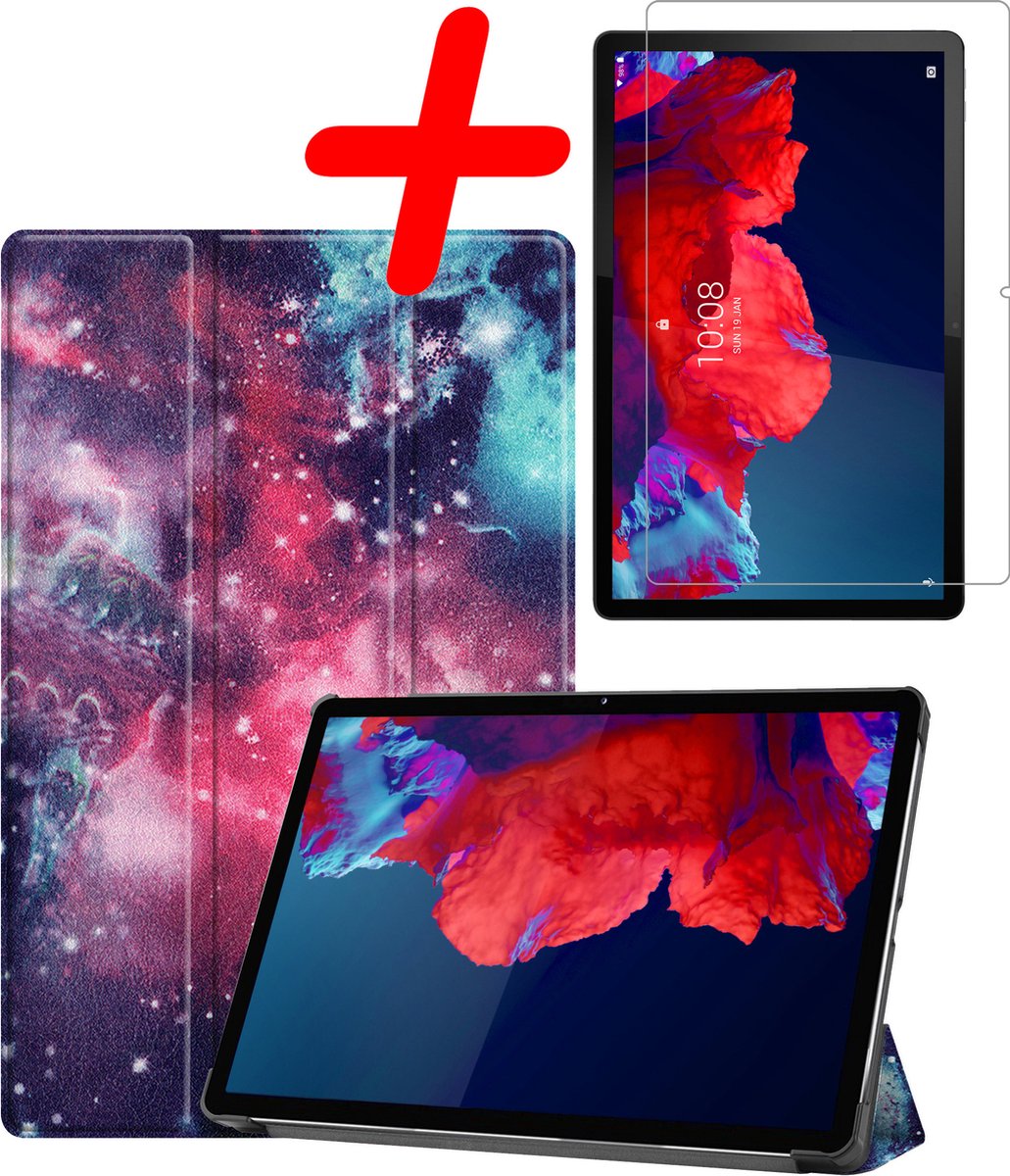 Hoesje Geschikt voor Lenovo Tab P11 - Met Screenprotector - Trifold Bookcase - Hard Cover - Hardcover Book Case - Tablet Hoes - Galaxy