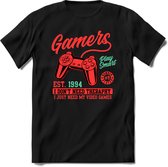 Gamers play smart | Gaming kado T-Shirt heren - dames | Petrol-Rood | Perfect game pc cadeau shirt | Grappige console spreuken - zinnen - teksten Maat XXL
