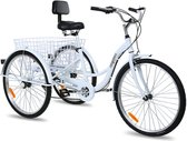 Happyment® Driewieler voor volwassenen - 6 versnellingen - Met mand - Driewielfiets - Bandenmaat 64cm - Wit