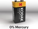 Kodak Xtralife alkaline 9V batterij met 0% kwik.