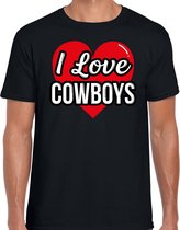 I love Cowboys verkleed t-shirt zwart - heren - Western/ Wilde westen thema verkleed outfit / kleding S