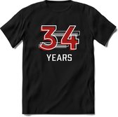 34 Years - Feest kado T-Shirt Heren / Dames - Rood / Grijs - Perfect Verjaardag Cadeau Shirt - grappige Spreuken, Zinnen en Teksten. Maat S