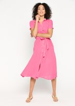 LOLALIZA Linnen hemdjurk - Roze - Maat 48
