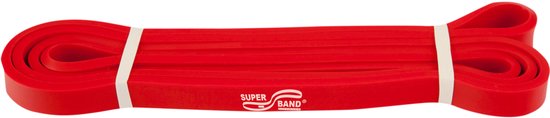 Rode weerstandsband met witte bandjes en de tekst 'SUPER BAND'.