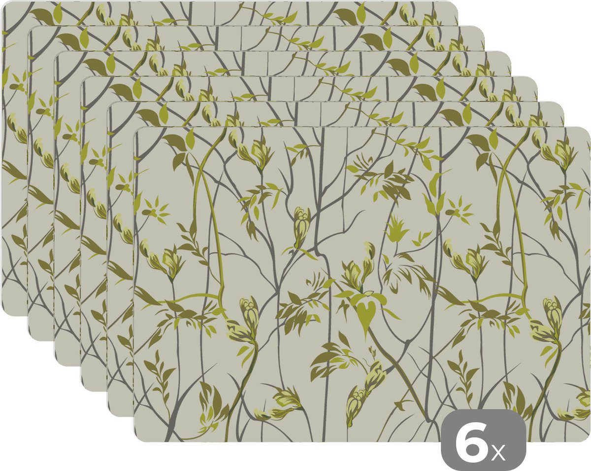 Placemat - Placemats kunststof - Patroon - Jungle - Planten - 45x30 cm - 6 stuks - Hittebestendig - Anti-Slip - Onderlegger - Afneembaar