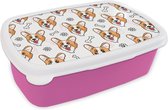 Broodtrommel Roze - Lunchbox - Brooddoos - Patronen - Hond - Corgi - Jongens - Meisjes - Kinderen - Kids - 18x12x6 cm - Kinderen - Meisje