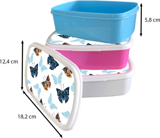 Boîte à lunch rose - Boîte à lunch - Boîte à pain - Papillon - Insectes - Motifs - Été - 18x12x6 cm - Enfants - Fille